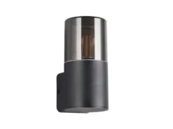 LED Außenwandleuchte Aluminium Schwarz & Rauchfarbig E27, Höhe 17,5cm