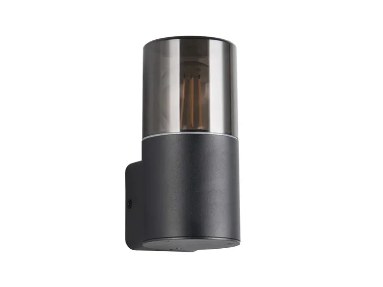 LED Außenwandleuchte Aluminium Schwarz & Rauchfarbig E27, Höhe 17,5cm