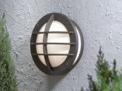 LED Außenwandleuchte Aluminium Schwarz & Acrylglas Weiß, Ø 31cm
