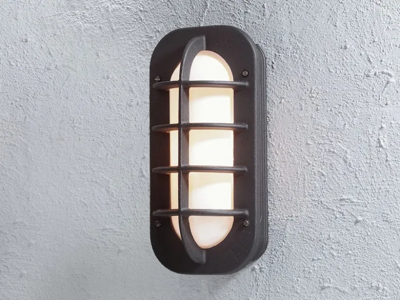 LED Außenwandleuchte, Aluminium Schwarz & Opalglas, Höhe 36cm