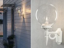 LED Außenwandleuchte Aluminium Weiß mit Glaskugel, Höhe 44cm