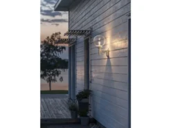 LED Außenwandleuchte Aluminium Weiß mit Glaskugel, Höhe 44cm
