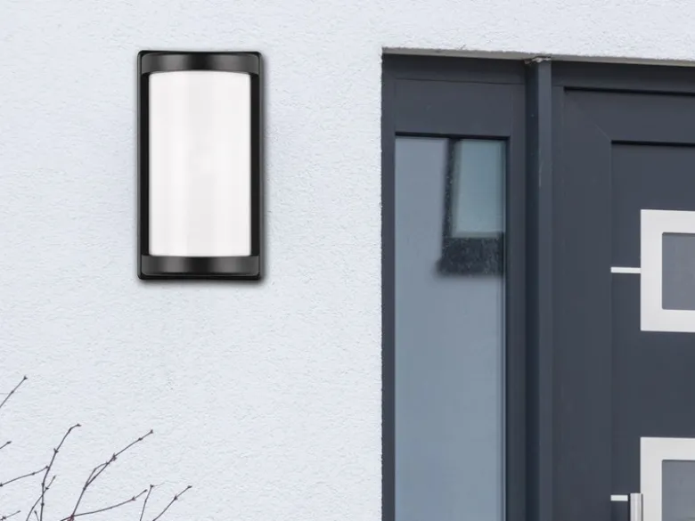 LED Außenwandleuchte Aluminium Schwarz & Acrylglas Weiß, Höhe 27cm