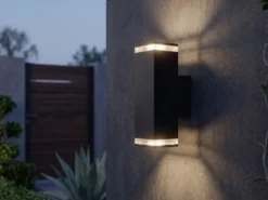 LED Außenwandleuchte ALU Up and Down Schwarz Effektstreifen IP44, Höhe 23,5cm