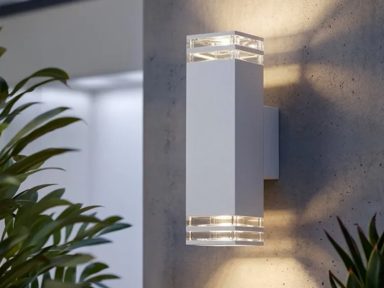 LED Außenwandleuchte ALU Up and Down Weiß Effektstreifen IP44, Höhe 27,5cm