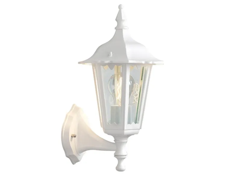 LED Außenwandleuchte antike Laterne stehend aus Aluminium Weiß, Höhe 36cm