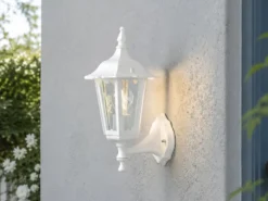 LED Außenwandleuchte antike Laterne stehend aus Aluminium Weiß, Höhe 36cm