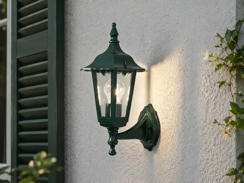LED Außenwandleuchte antike Laterne stehend aus Aluminium Grün, Höhe 36cm