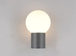 LED Außenwandleuchte aus Aluminium in Anthrazit mit Glaskugel, Höhe 28cm