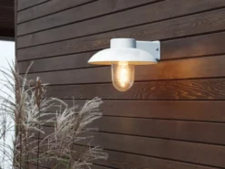 LED Außenwandleuchte aus Aluminium Weiß & Klarglas, Höhe 21cm