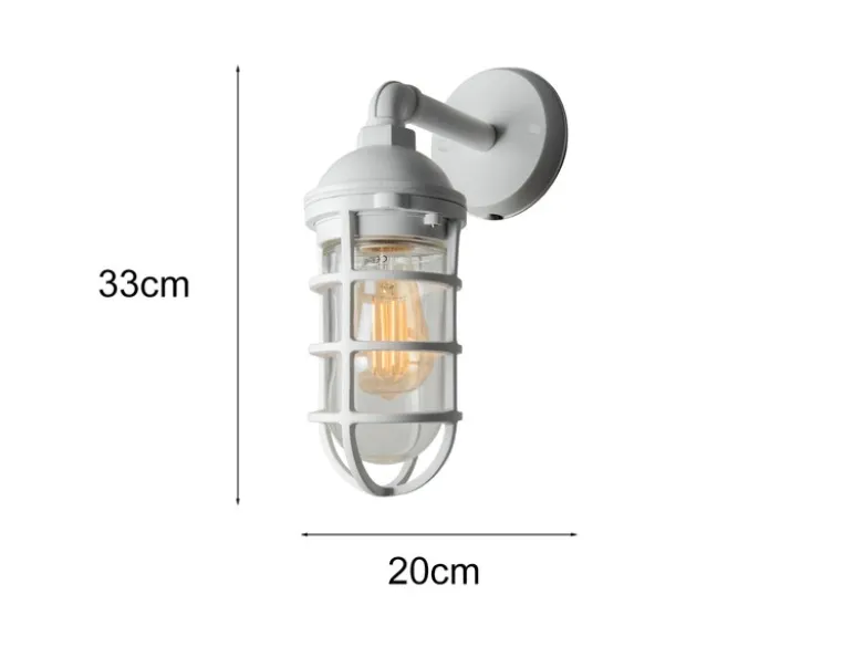 LED Außenwandleuchte aus Aluminium Weiß & Klarglas, Höhe 33cm