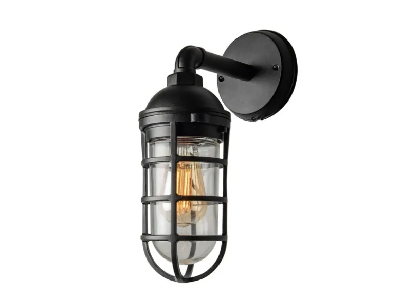 LED Außenwandleuchte aus Aluminium Schwarz & Klarglas, Höhe 33cm