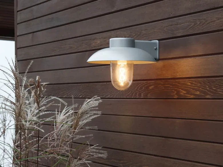 LED Außenwandleuchte aus Aluminium Silbergrau & Klarglas, Höhe 21cm