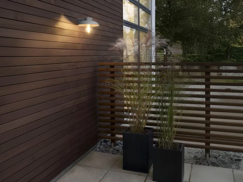 LED Außenwandleuchte aus Aluminium Silbergrau & Klarglas, Höhe 21cm