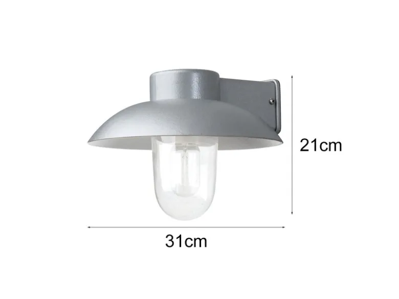 LED Außenwandleuchte aus Aluminium Silbergrau & Klarglas, Höhe 21cm