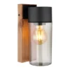 LED Außenwandleuchte aus Edelstahl in Holzoptik mit rauchfarbigem Glas H:22,5cm