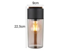 LED Außenwandleuchte aus Edelstahl in Holzoptik mit rauchfarbigem Glas H:22,5cm