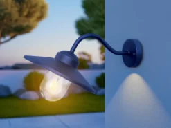 LED Außenwandleuchte aus Edelstahl in Marineblau, Ausladung 42cm
