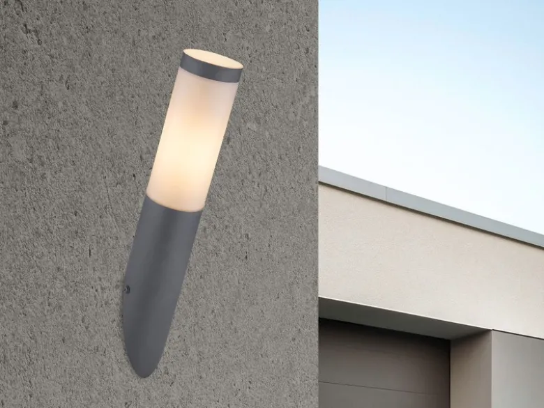 LED Außenwandleuchte aus Edelstahl in Anthrazit & Opal, Höhe 39cm