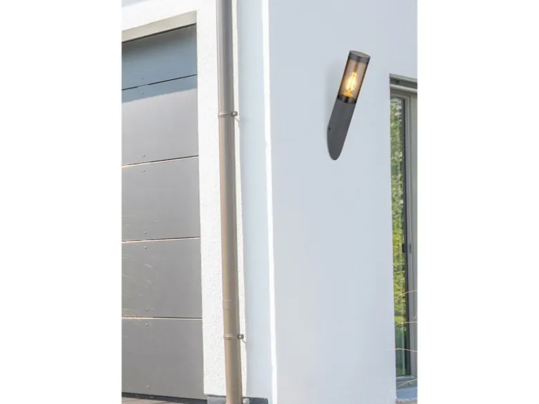 LED Außenwandleuchte aus Edelstahl in Anthrazit & Rauchfarben, Höhe 40cm