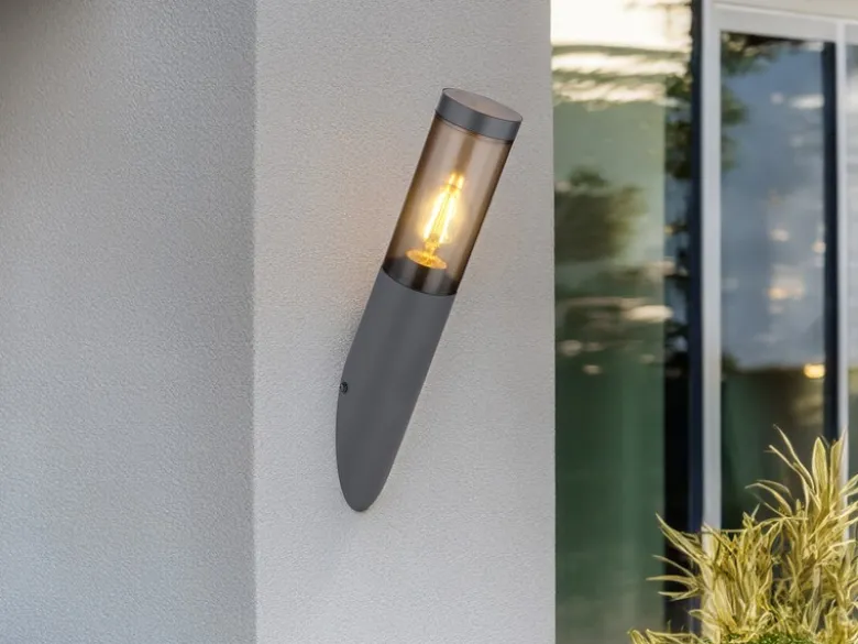 LED Außenwandleuchte aus Edelstahl in Anthrazit & Rauchfarben, Höhe 40cm