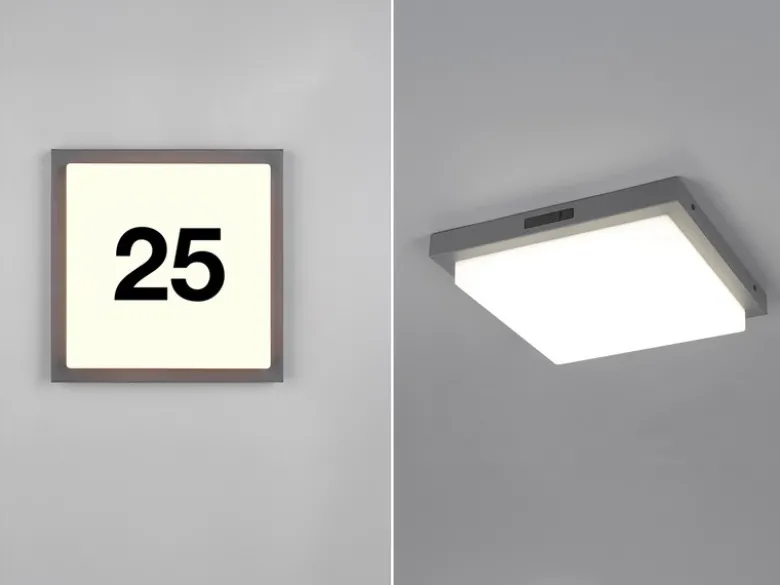 LED Außenwandleuchte BERMEJO mit Hausnummer & Bewegungsmelder 30 x 30cm