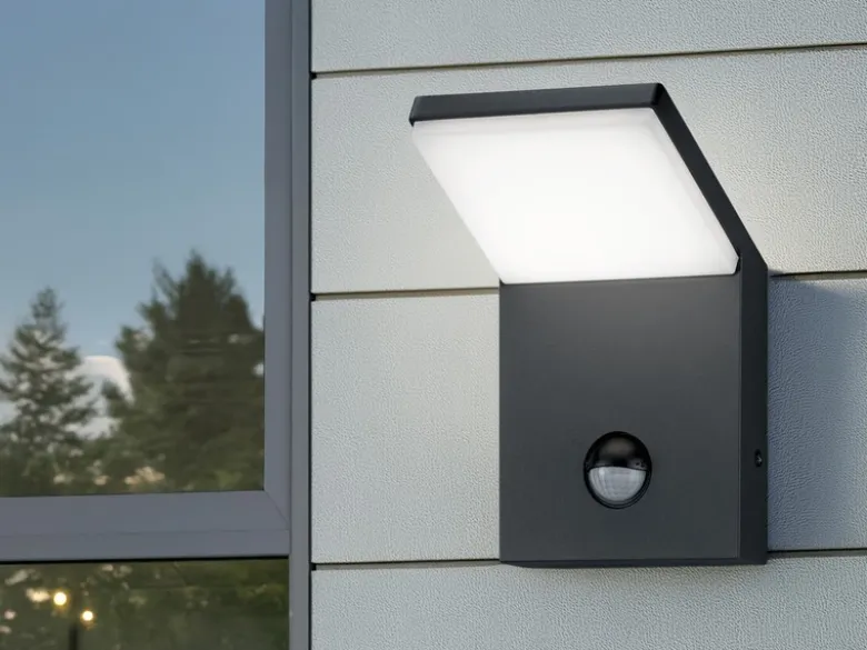 LED Außenwandleuchte Bewegungsmelder Anthrazit eckig, 2erSET für Hausbeleuchtung