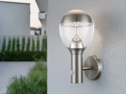 LED Außenwandleuchte CALLISTO mit Bewegungsmelder in Silber, Höhe 32cm