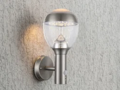 LED Außenwandleuchte CALLISTO mit Bewegungsmelder in Silber, Höhe 32cm