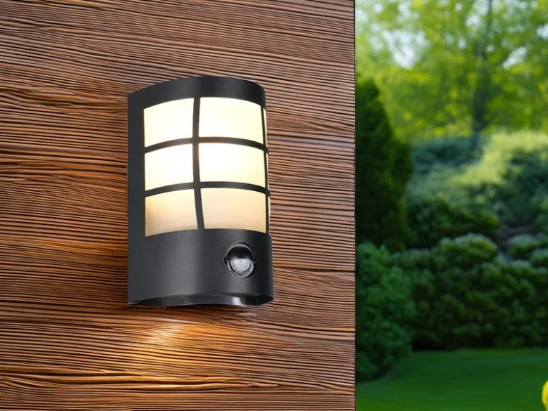 LED Außenwandleuchte Edelstahl Schwarz mit Bewegungsmelder, Höhe 20cm