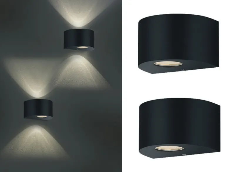 LED Außenwandleuchte 2er Set Up and Down Light rund in Schwarz