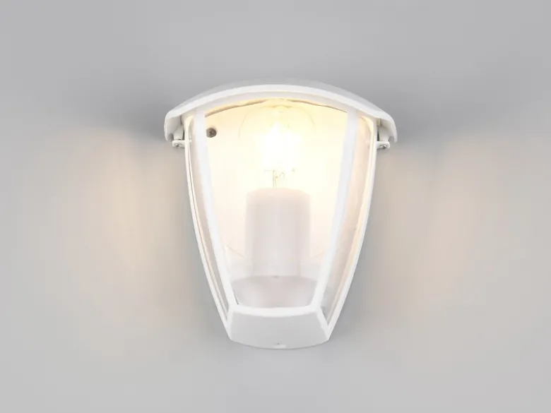 LED Außenwandleuchte Halbschale im Landhausstil Weiß, Höhe 20cm