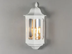 LED Außenwandleuchte, Halbschale Aluminium Weiß, Höhe 47cm