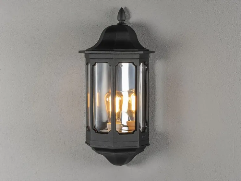 LED Außenwandleuchte, Halbschale Aluminium Schwarz, Höhe 47cm
