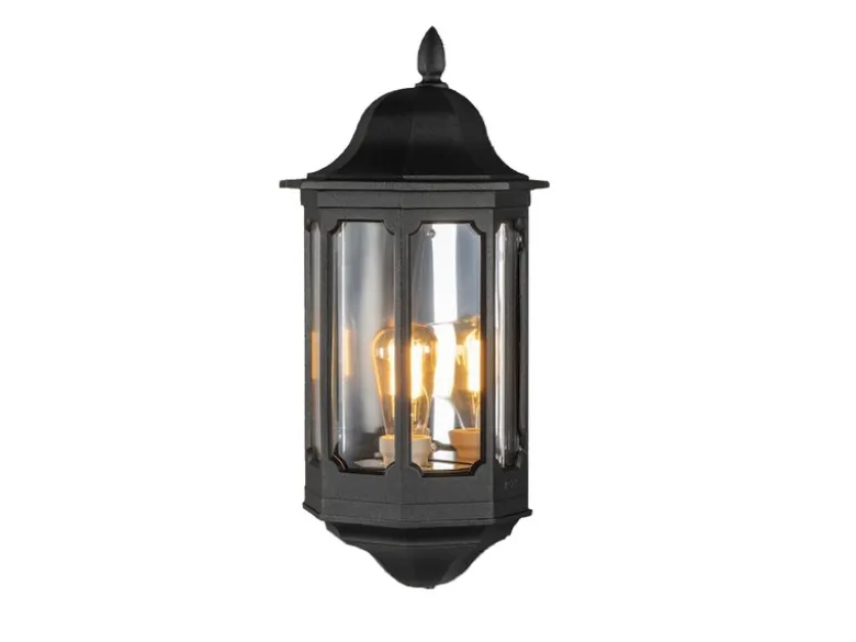 LED Außenwandleuchte, Halbschale Aluminium Schwarz, Höhe 47cm