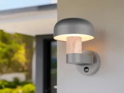 LED Außenwandleuchte Holzoptik mit Bewegungsmelder, Höhe 24cm