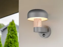 LED Außenwandleuchte Holzoptik mit Bewegungsmelder, Höhe 24cm