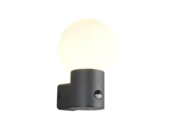 LED Außenwandleuchte in Anthrazit mit Glaskugel & Bewegungsmelder, Höhe 28cm