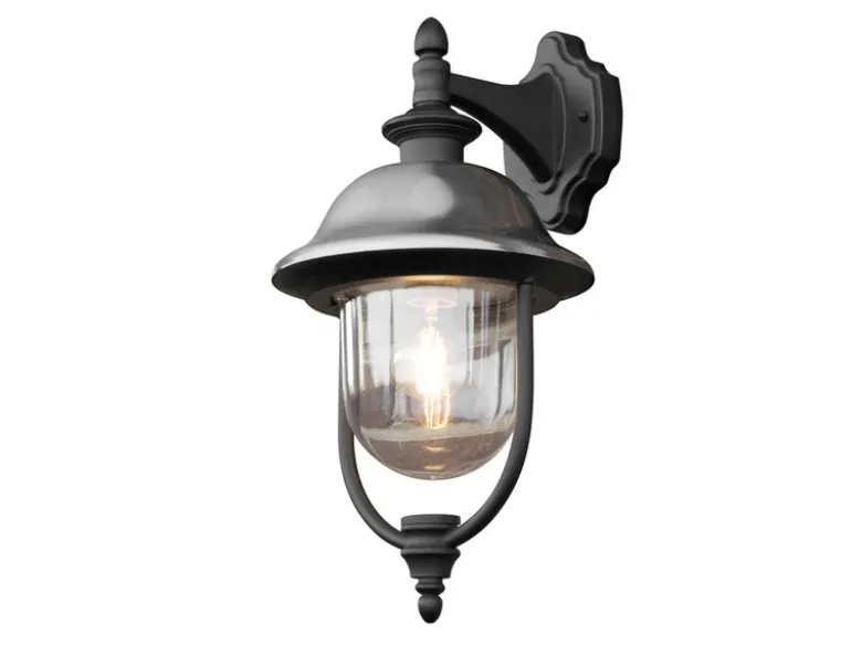 LED Außenwandleuchte Landhausstil Laterne hängend, Schwarz-Silber, Höhe 49cm