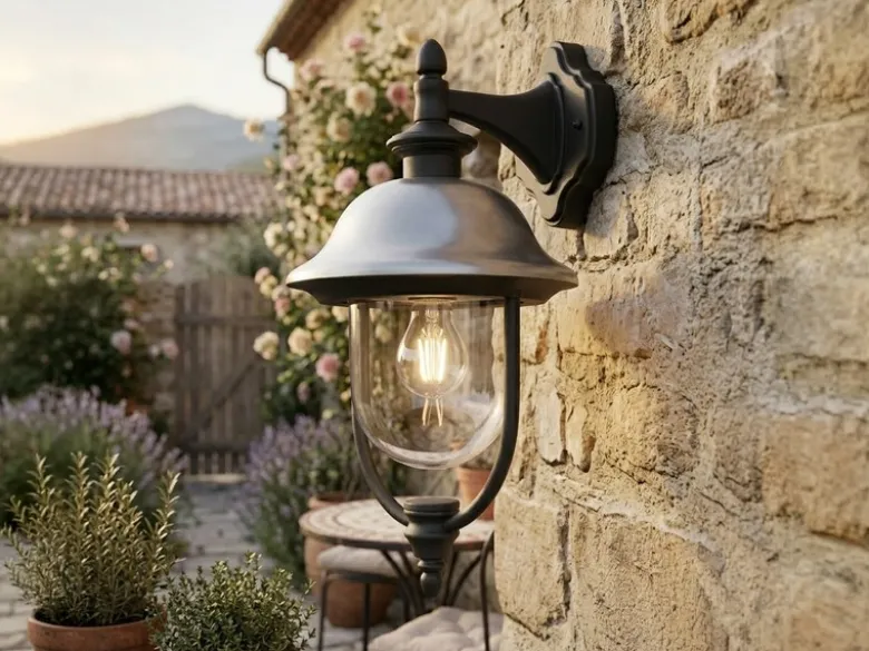 LED Außenwandleuchte Landhausstil Laterne hängend, Schwarz-Silber, Höhe 49cm