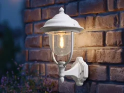 LED Außenwandleuchte Landhausstil Laterne stehend, Weiß, Höhe 43cm