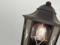 LED Außenwandleuchte Landhausstil Laterne Halbschale mit Bleiglas, Höhe 36cm