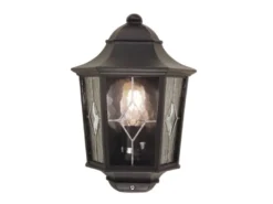 LED Außenwandleuchte Landhausstil Laterne Halbschale mit Bleiglas, Höhe 36cm