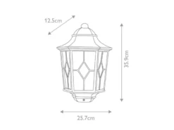 LED Außenwandleuchte Landhausstil Laterne Halbschale mit Bleiglas, Höhe 36cm
