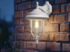 LED Außenwandleuchte Landhausstil Laterne hängend, Weiß, Höhe 46cm
