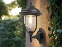 LED Außenwandleuchte Landhausstil Laterne stehend, Schwarz Höhe 43cm