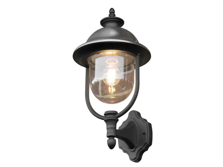 LED Außenwandleuchte Landhausstil Laterne stehend, Schwarz-Silber, Höhe 48cm