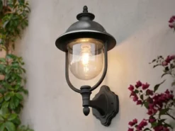 LED Außenwandleuchte Landhausstil Laterne stehend, Schwarz-Silber, Höhe 48cm