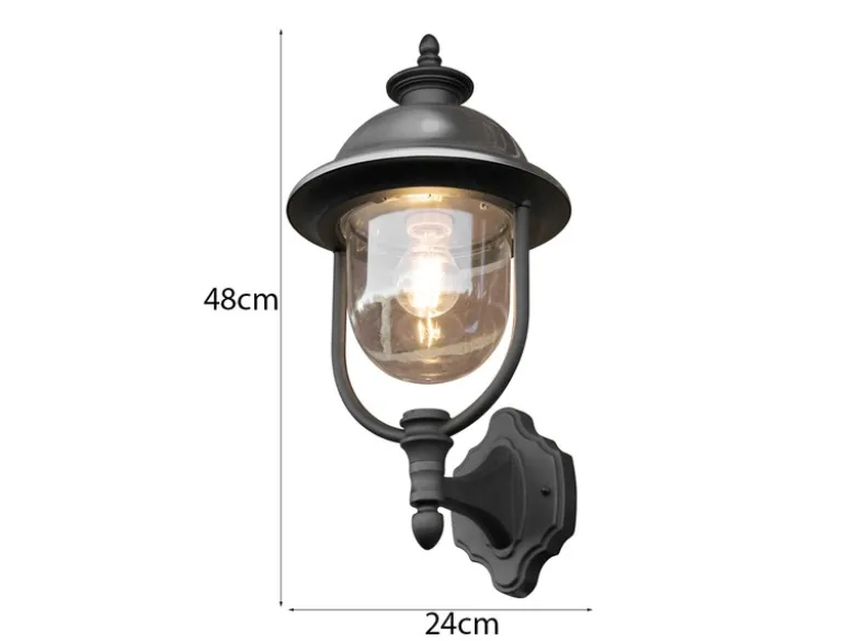 LED Außenwandleuchte Landhausstil Laterne stehend, Schwarz-Silber, Höhe 48cm