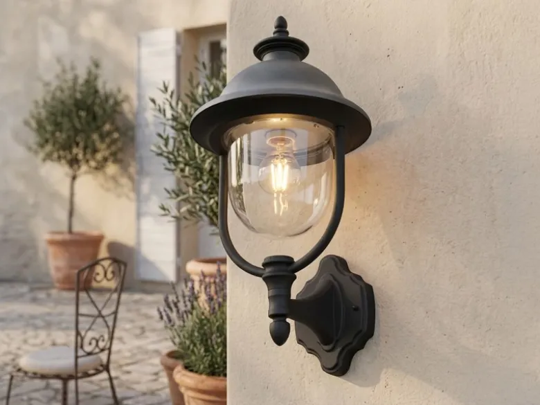 LED Außenwandleuchte Landhausstil Laterne stehend, Schwarz-Silber, Höhe 48cm
